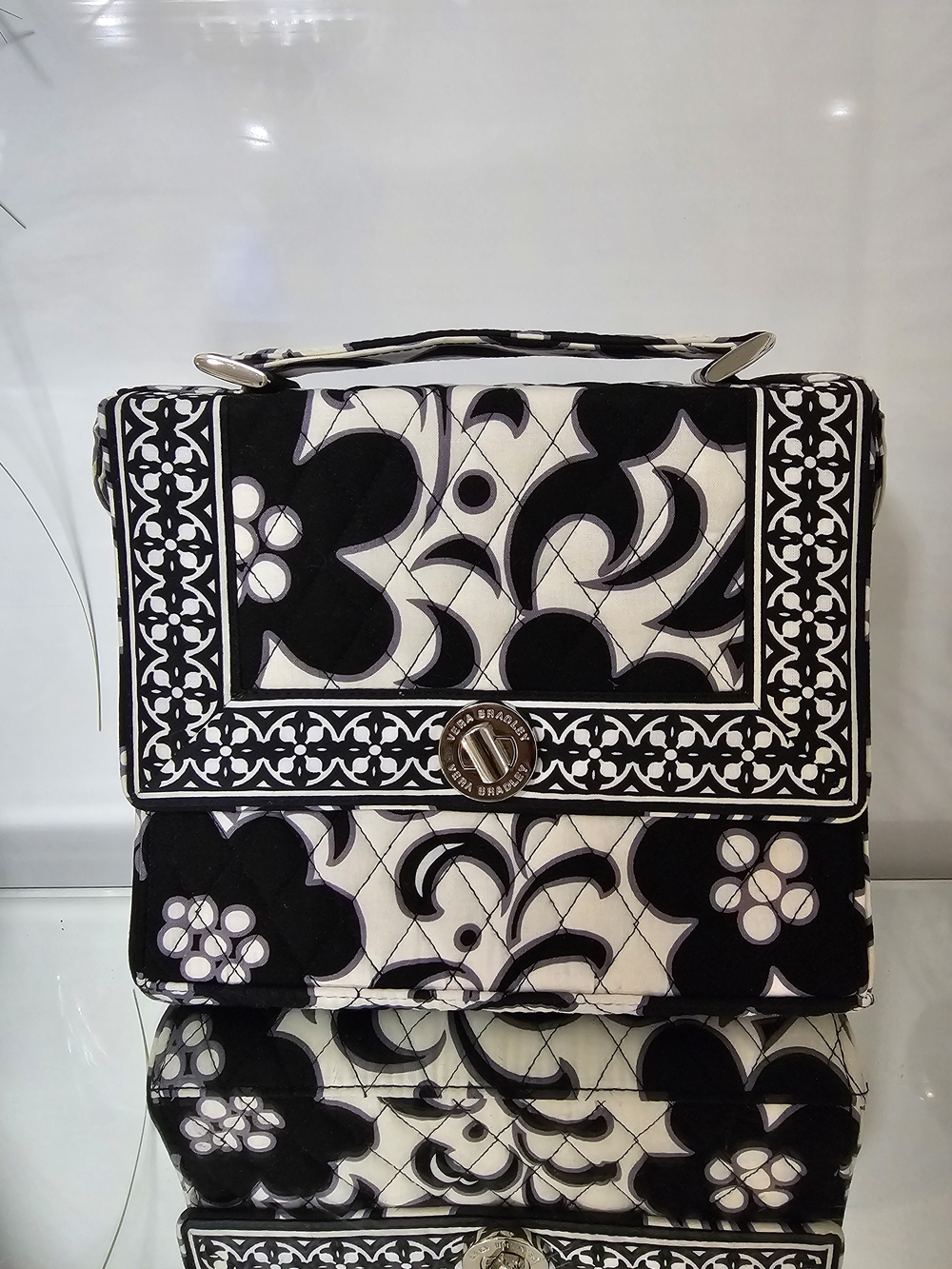 Vera Bradley Julia  Black and White Quilted Floral Satchel
